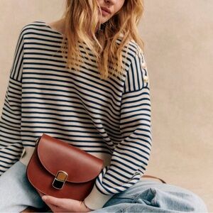 Sezane Navy and White Striped Sweater